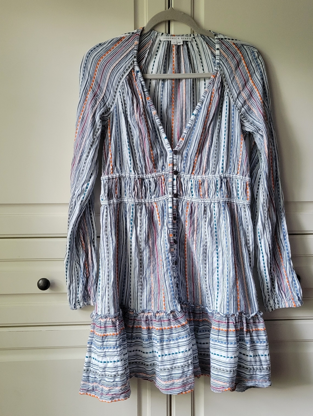 VERONICA BEARD Suzie Striped Mini Dress with long sleeves Size S